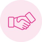 Pink icon of a handshake