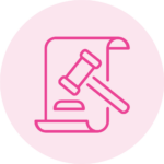 Pink line of a legal document and a gavel in front