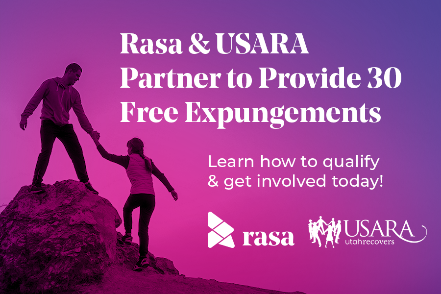 Image of a person helping another person up on a rock. Text reads: Rasa & USARA Partner to Provide 30 Free Expungements. Learn how to qualify & get involved today!