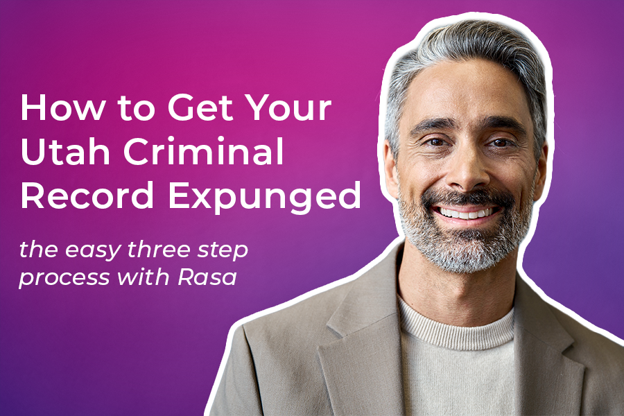 Photo of a man in a suit with grey hair and a beard. Text reads: How to get your Utah criminal record expunged, the easy three step process with Rasa